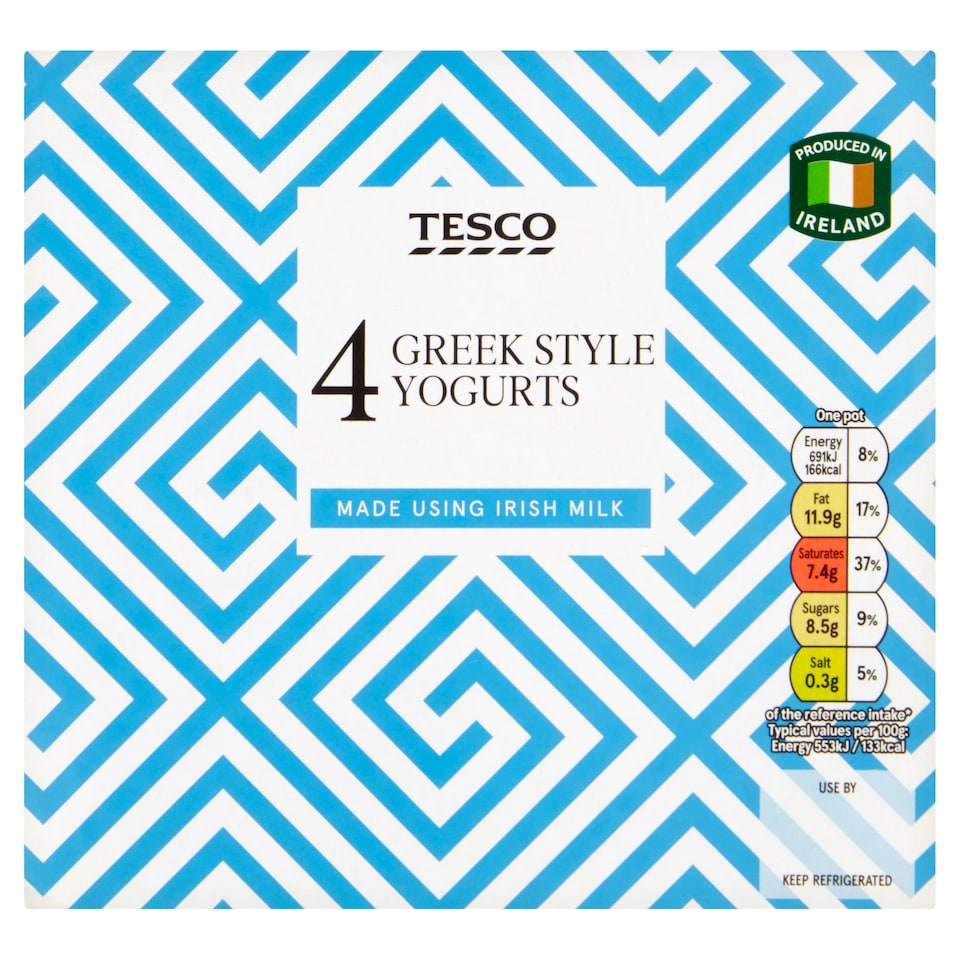 Tesco 4 Greek Style Natural Yogurts 4X125g