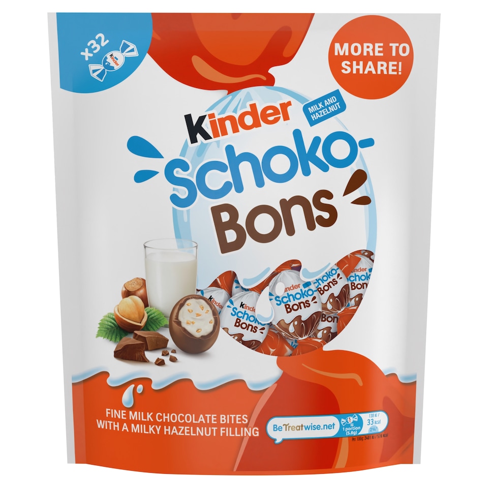 Kinder Schoko-Bons Milk Chocolate Bonbons filled with Milky Cream & Hazelnut Pieces 200g