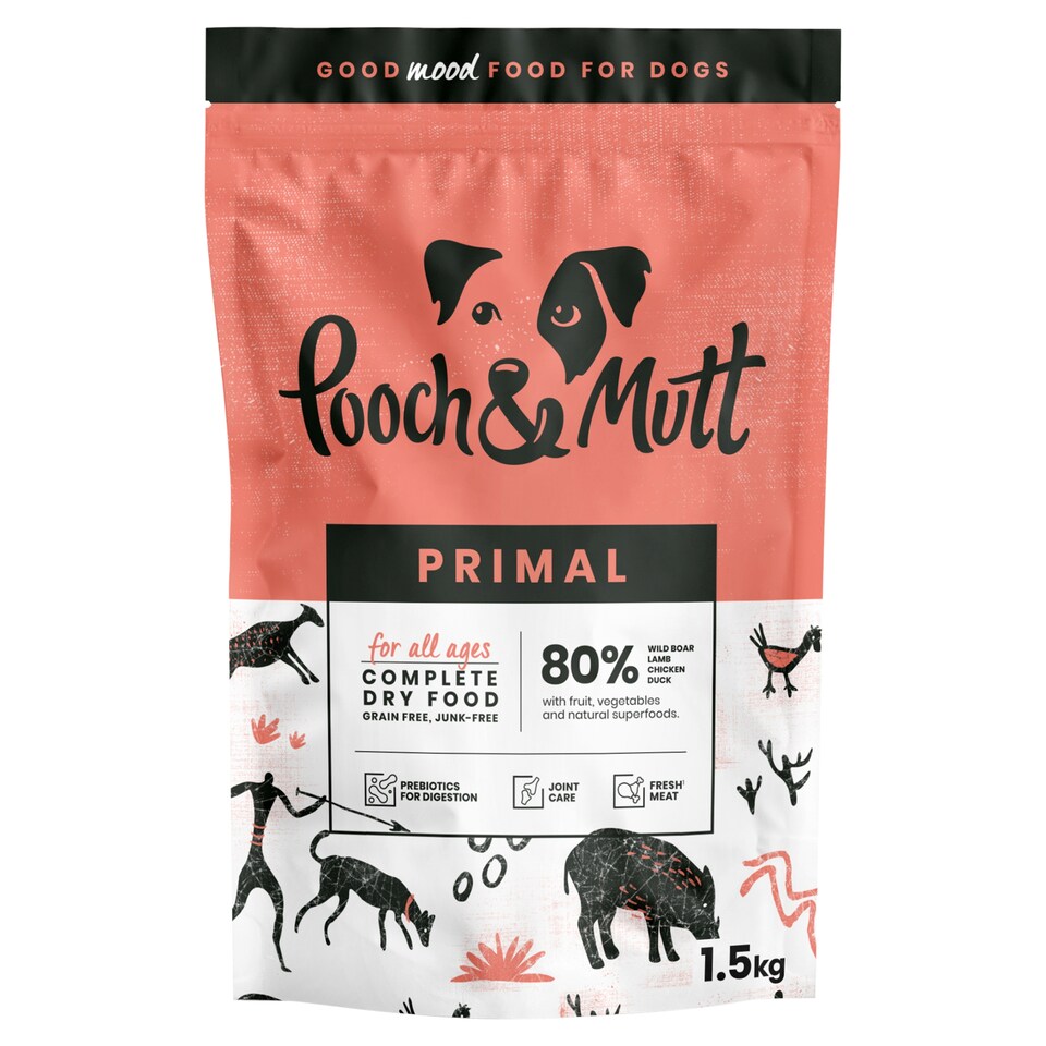 Pooch and Mutt Primal Complete Dry Dog Food 80% Wild boar lamb chicken & duck 1.5kg