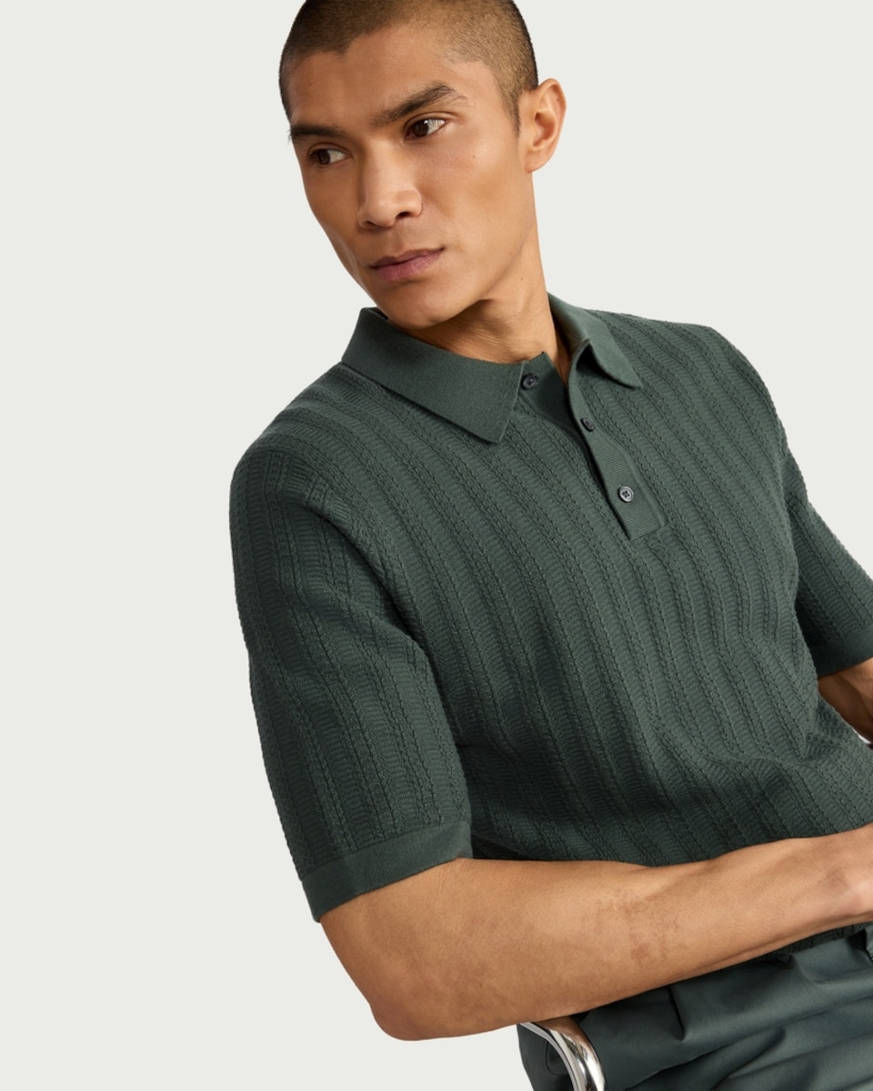 image 1 of F&F Cotton Rich Knitted Short Sleeved Polo Shirt in Green