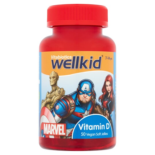 Wellkid Marvel Vitamin D Gummies Strawberry 50 Pack Tesco Groceries