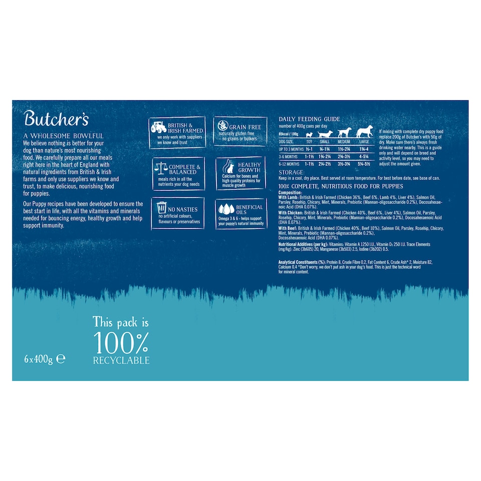 image 1 of Butcher's Puppy Perfect Puppy Food Tins 6X400g
