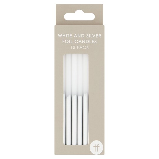 Candles White/Gold Dipped 12 Pack Tesco Groceries