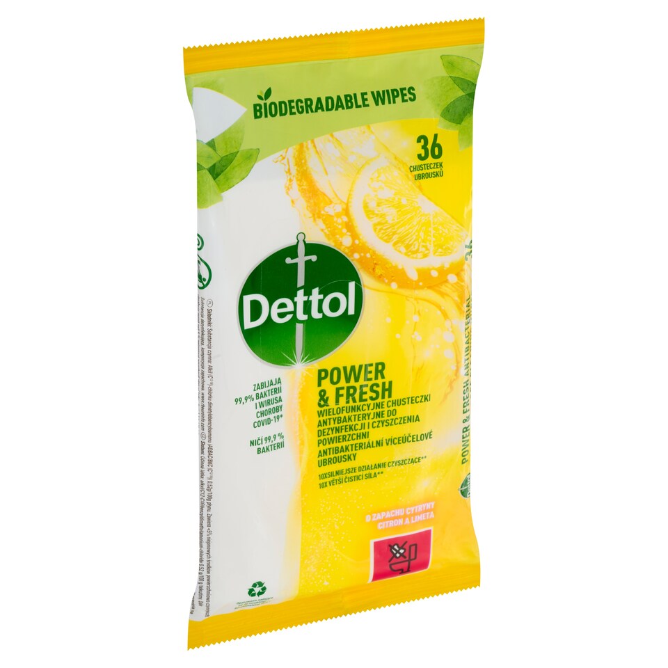 image 1 of Dettol Power & Fresh Antibacterial Multi-Purpose Cleaning Wipes Lemon and Lime 36 pcs