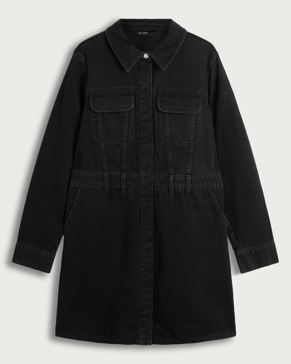 F&F Pure Cotton Denim Utility Shirt Dress in Black