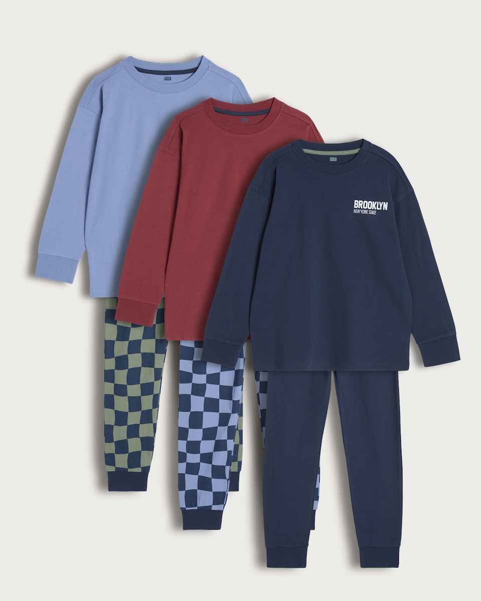 F&F Boys 3-Pack Pure Cotton Pyjama Set in Multi