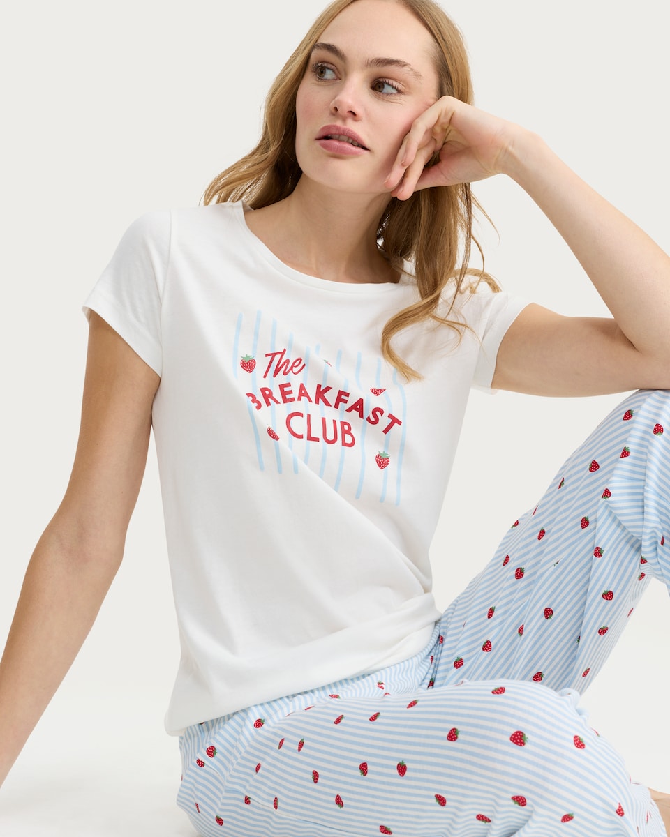 image 1 of F&F Pure Cotton Breakfast Club Pyjama Set in Multi Blue