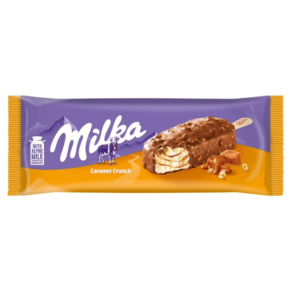 Milka Caramel Crunch mražený krém s rostlinným tukem s vanilkovou příchutí 90ml