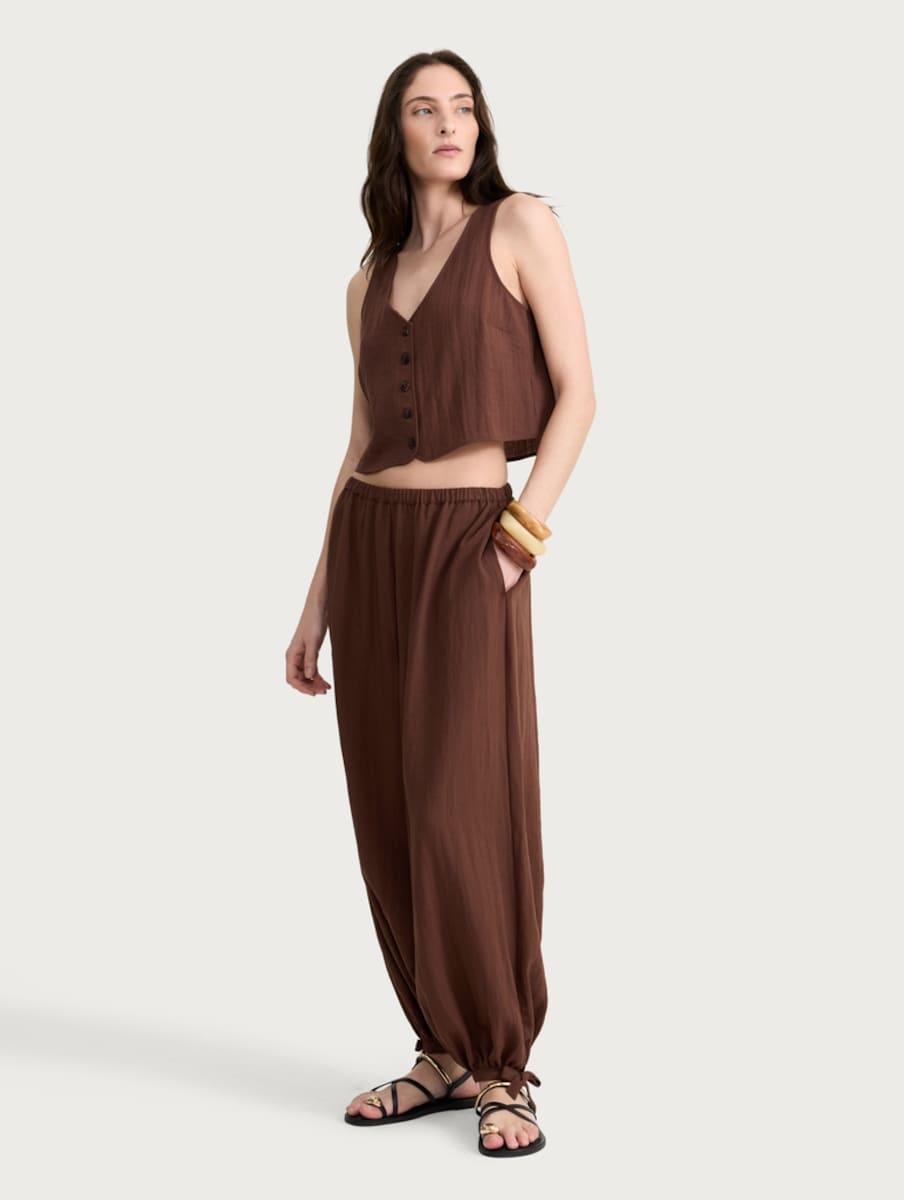 image 1 of F&F Button Front Sleeveless Co-ord Waistcoat in Brown