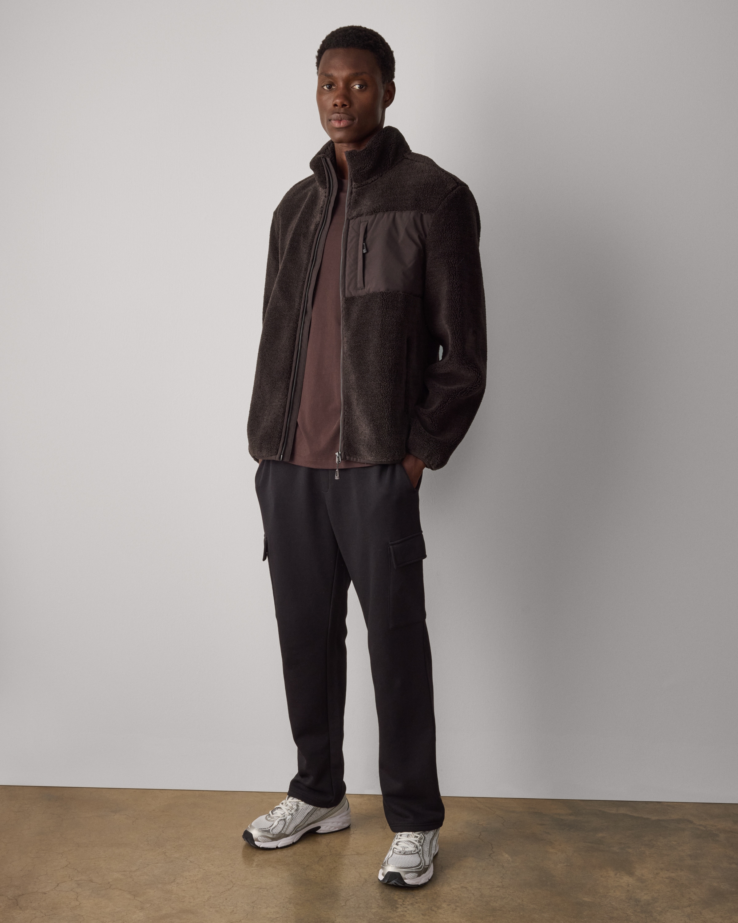 F&F Active EVERYHOUR Borg Zip Through Fleece in Brown