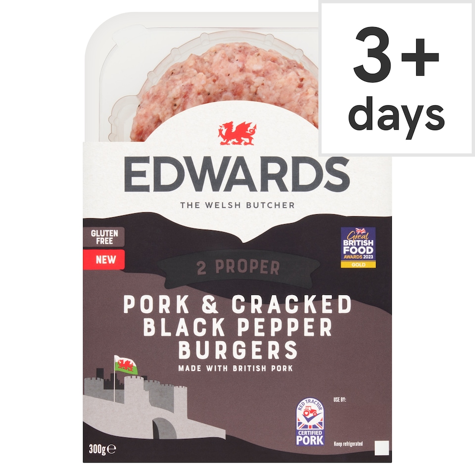 Edwards 2 Pork & Cracked Black Pepper Burgers 300G