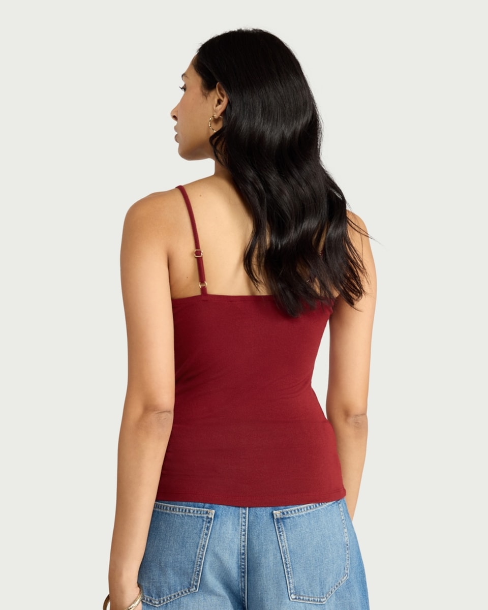 image 1 of F&F Lace Trim Strappy Vest in Burgundy