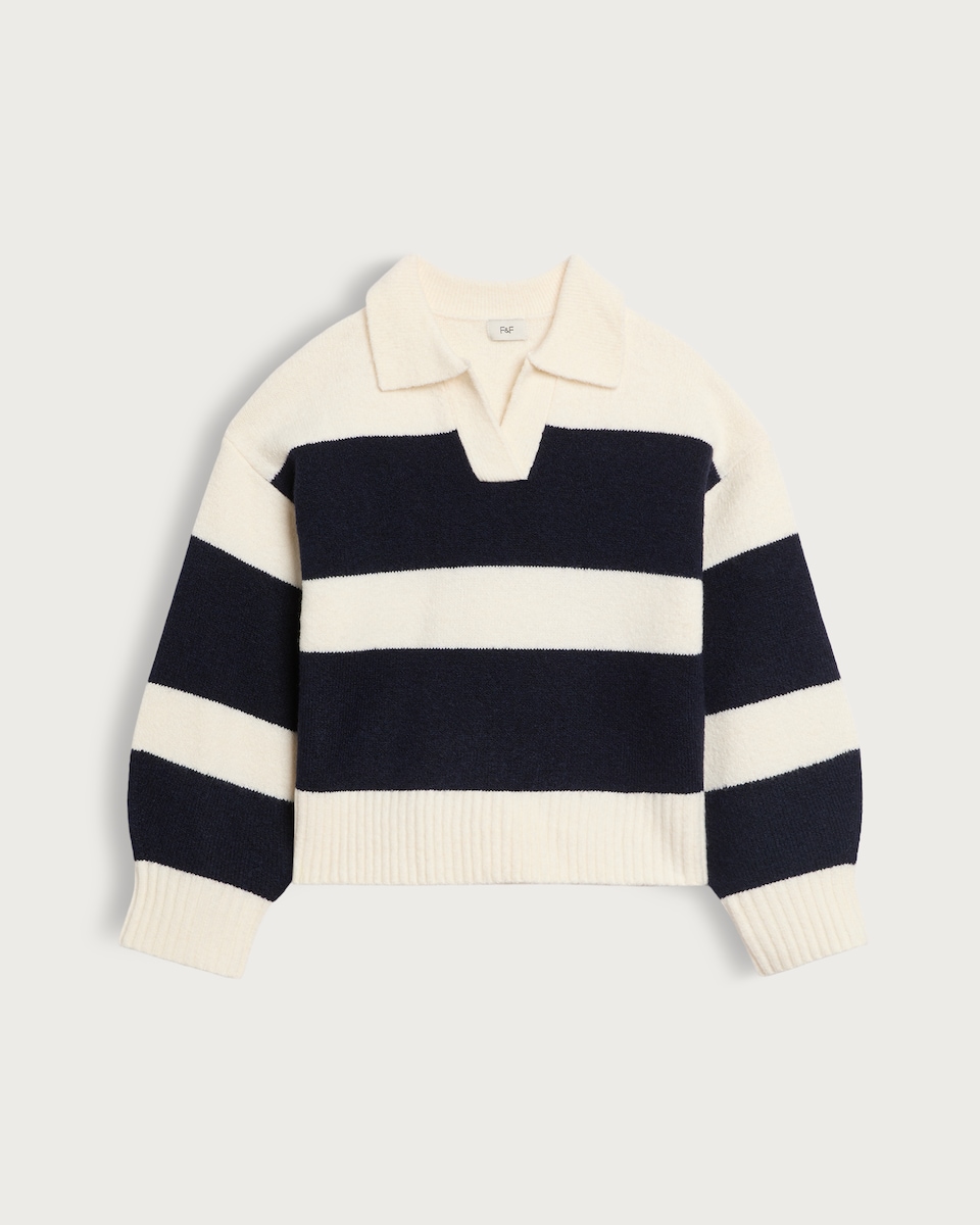 image 1 of F&F Girls Oversized Stripe Collared Jumper in Multi