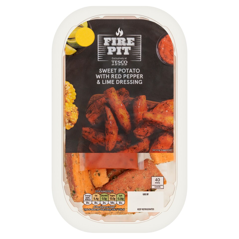 Tesco Fire Pit Sweet Potato Wedges with a Roasted Red Pepper and Lime dressing 400g