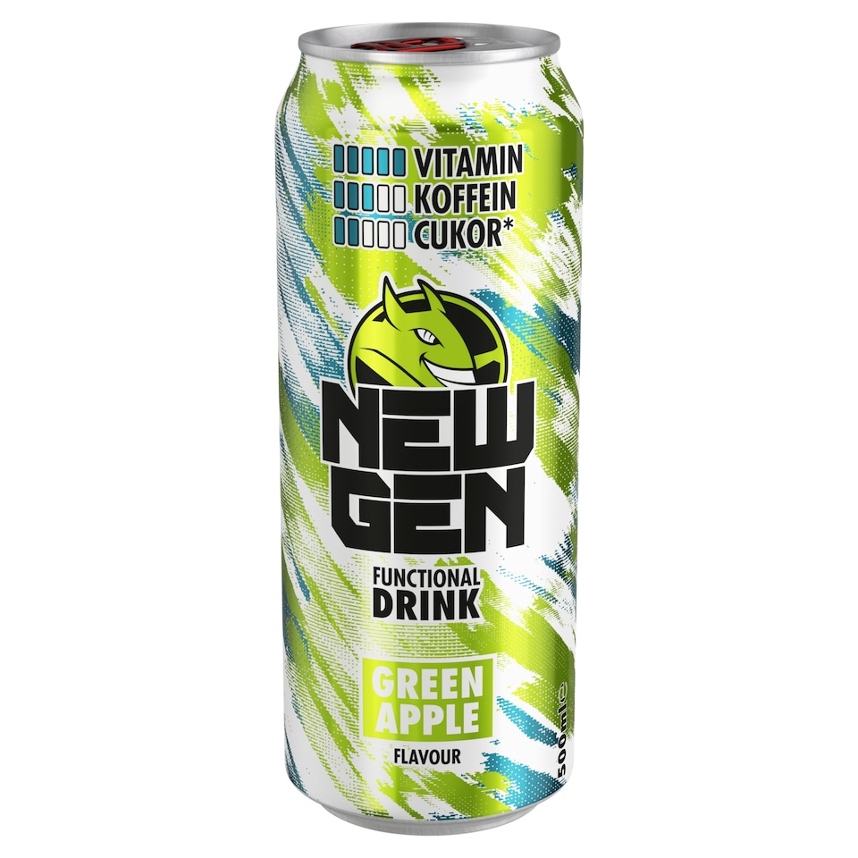 New Gen zöldalmaízű, koffeintartalmú, szénsavas, alkoholmentes ital 500 ml 1. kép