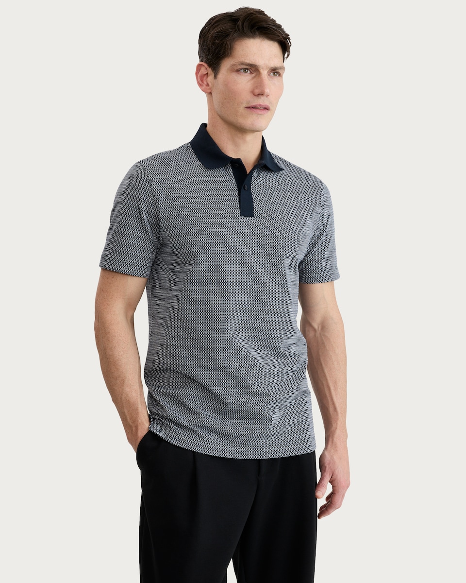 image 1 of F&F Pure Cotton Textured Short Sleeved Polo Shirt in Navy