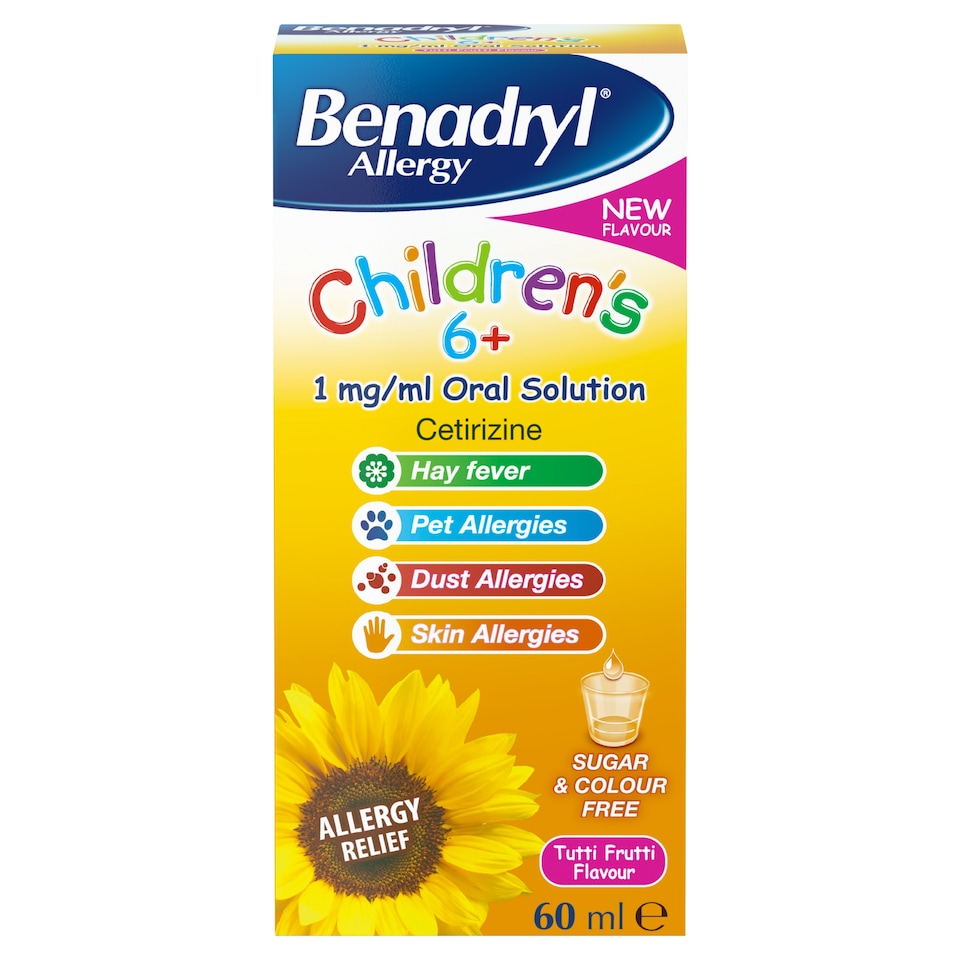 image 1 of BENADRYL ALLERGY CHILDRENS MEDICINE 6YR + TUTTI FRUTTI FLAVOUR 60ML