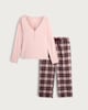 image 5 of F&F Ribbed Flannel Henley Top and Check Pyjama Set in Multi Pink