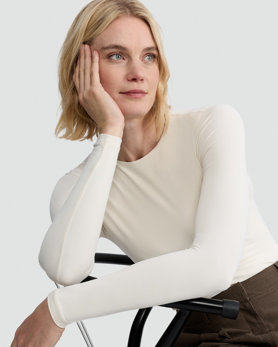 image 1 of F&F Polyamide Crew Neck Long Sleeved Bodysuit in Cream