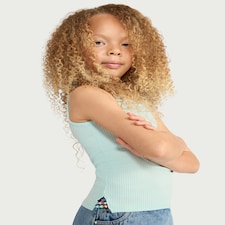 F&F Girls Cotton Rich Ribbed Bead Vest in Green