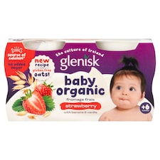 Glenisk Baby Organic Fromage Frais Strawberry with Vanilla and Banana Yogurt with Oats 4x60g