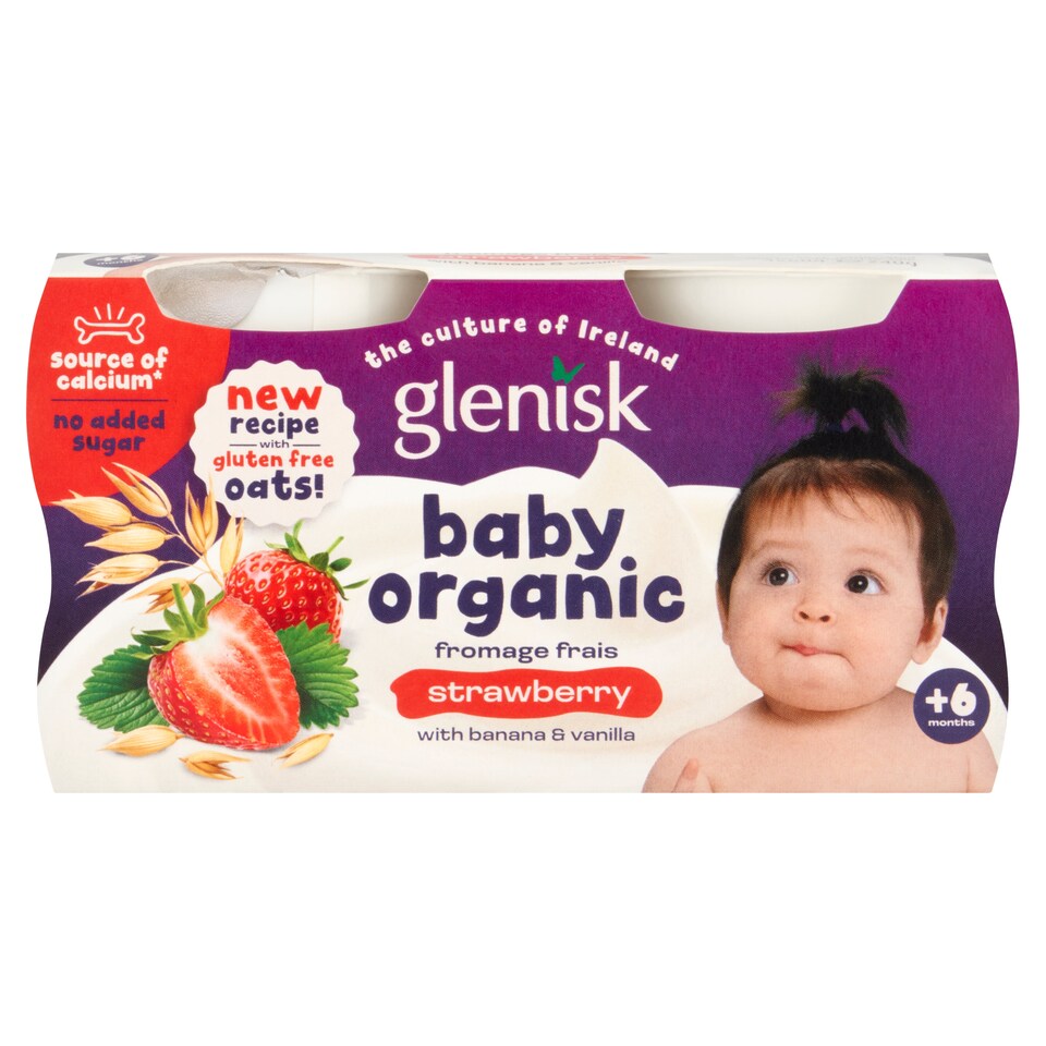Glenisk Baby Organic Fromage Frais Strawberry with Vanilla and Banana Yogurt with Oats 4x60g