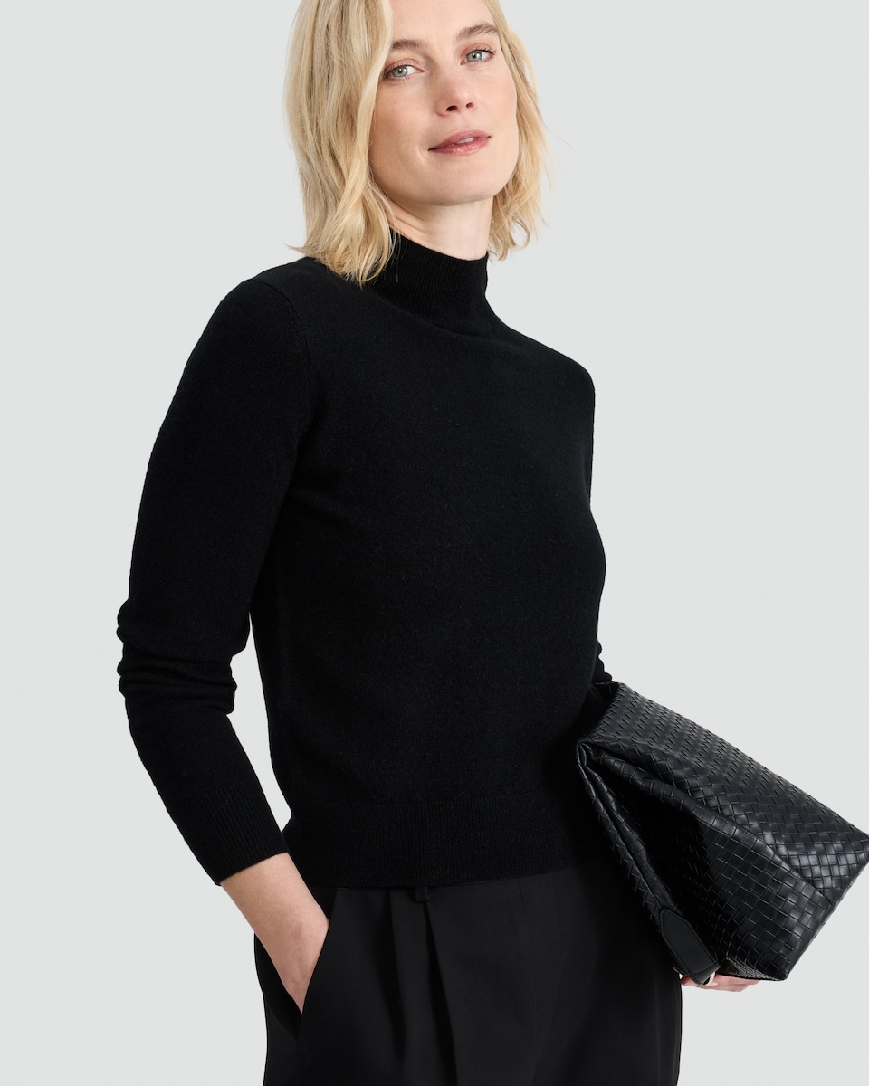 image 1 of F&F Premium Pure Cashmere High Neck Jumper in Black