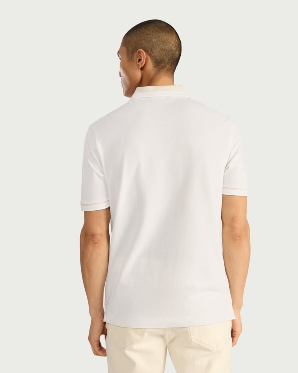 image 1 of F&F Pure Cotton Short Sleeved Polo Shirt in Ecru