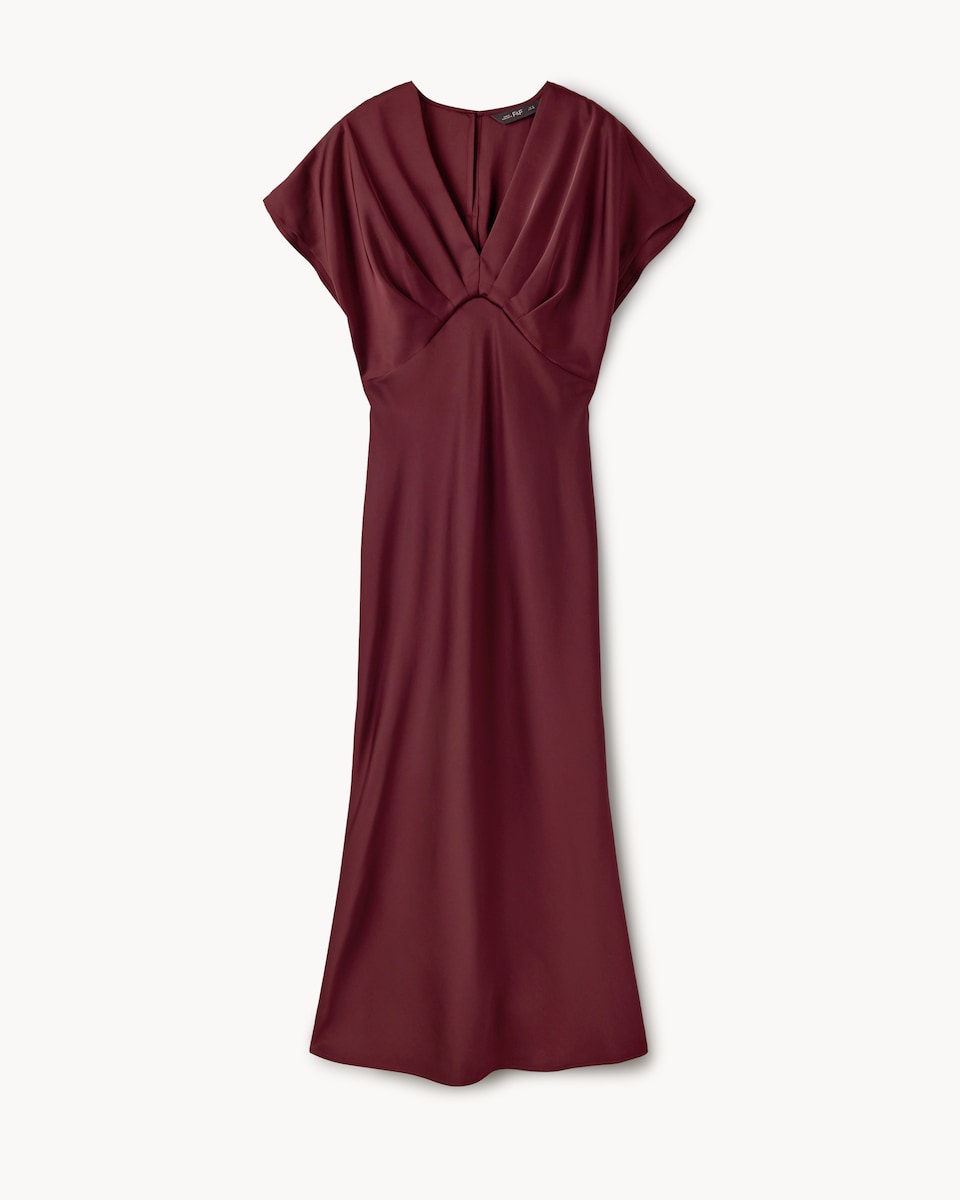image 1 of F&F Satin V Neck Midi Dress in Red