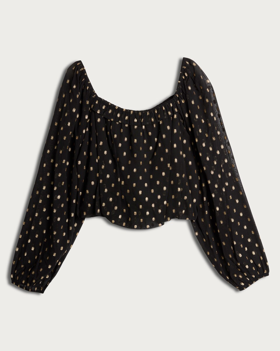 image 1 of F&F Metallic Polka Dot Long Sleeved Co-ord Blouse in Black