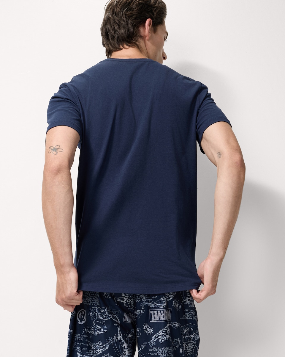 image 1 of Marvel Cotton Rich Fleece Bottoms Pyjama Set in Black