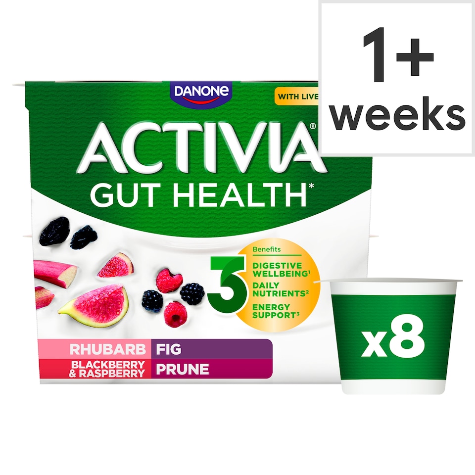 image 1 of Activia Rhubarb & Mixed Fruit Low Fat Gut Health Yoghurt Multipack 8x115g