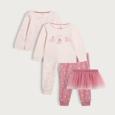 F&F Girls 5-Piece Pure Cotton I Believe in Fairies Pyjama Set in Pink