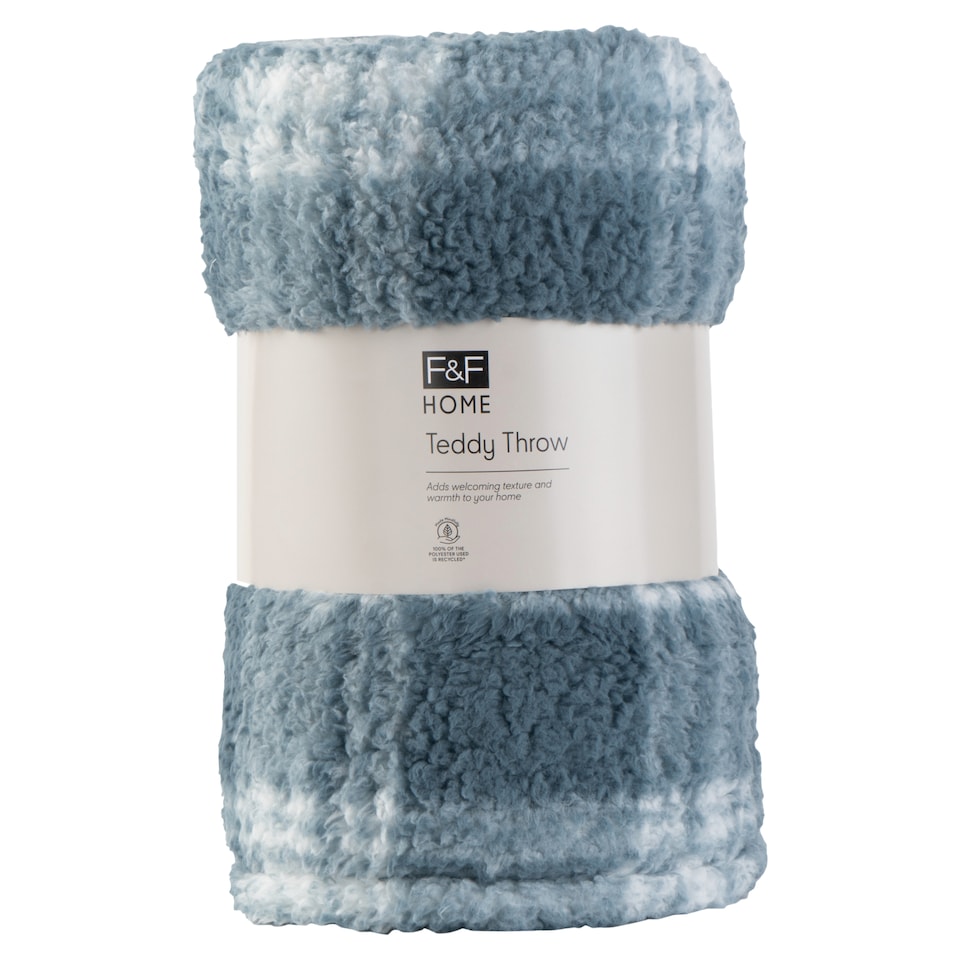 F&F Home Blue Teddy Check Throw