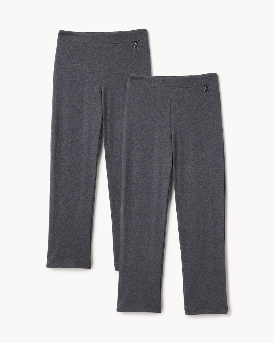 image 1 of F&F Girls School 2 Pack Cotton Rich Straight Leg Trousers in Grey