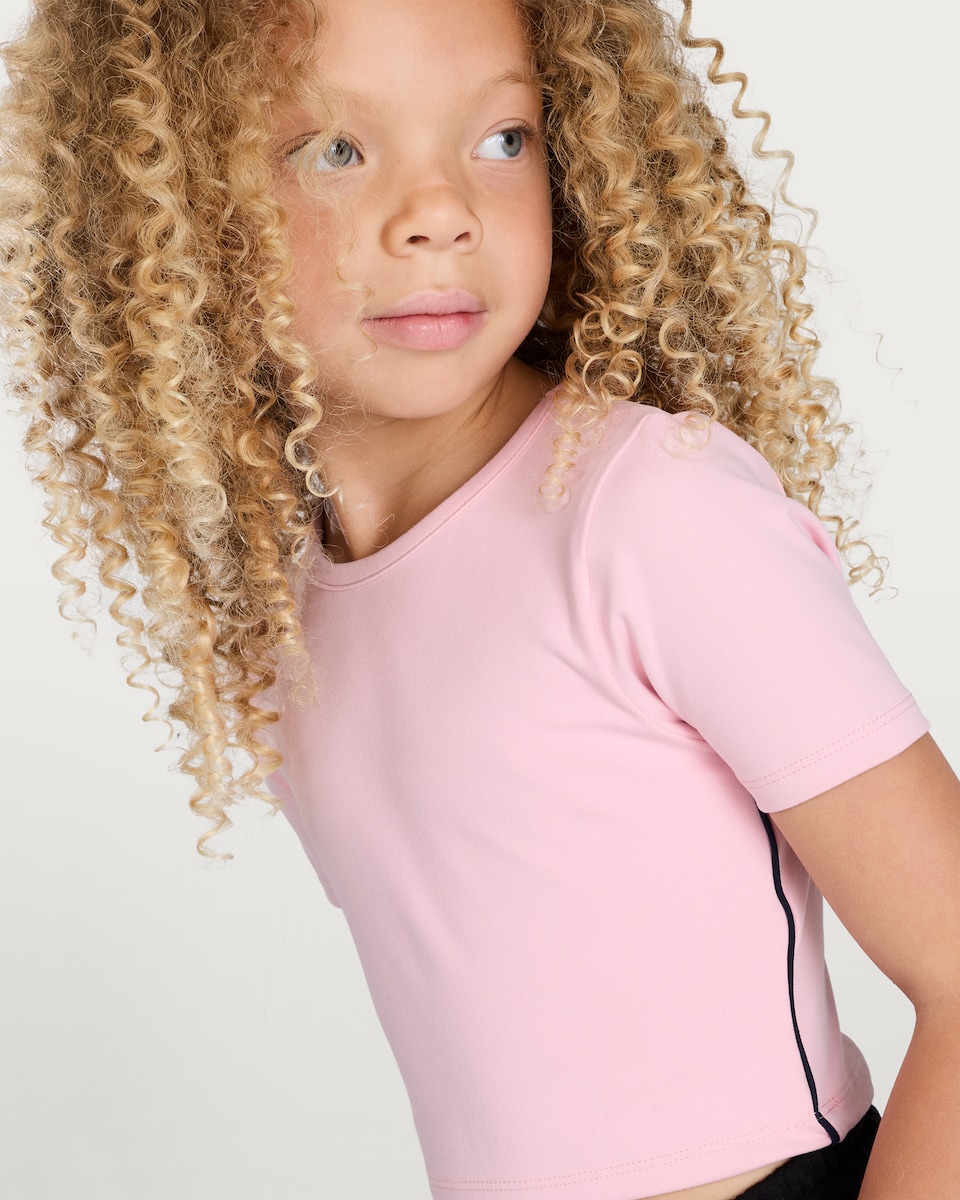 image 1 of F&F Active Girls Cropped Short Sleeved T-Shirt in Pink