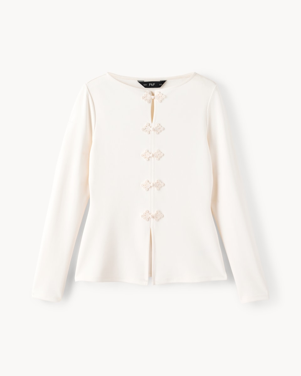 image 1 of F&F Frogging Long Sleeved Top in Cream