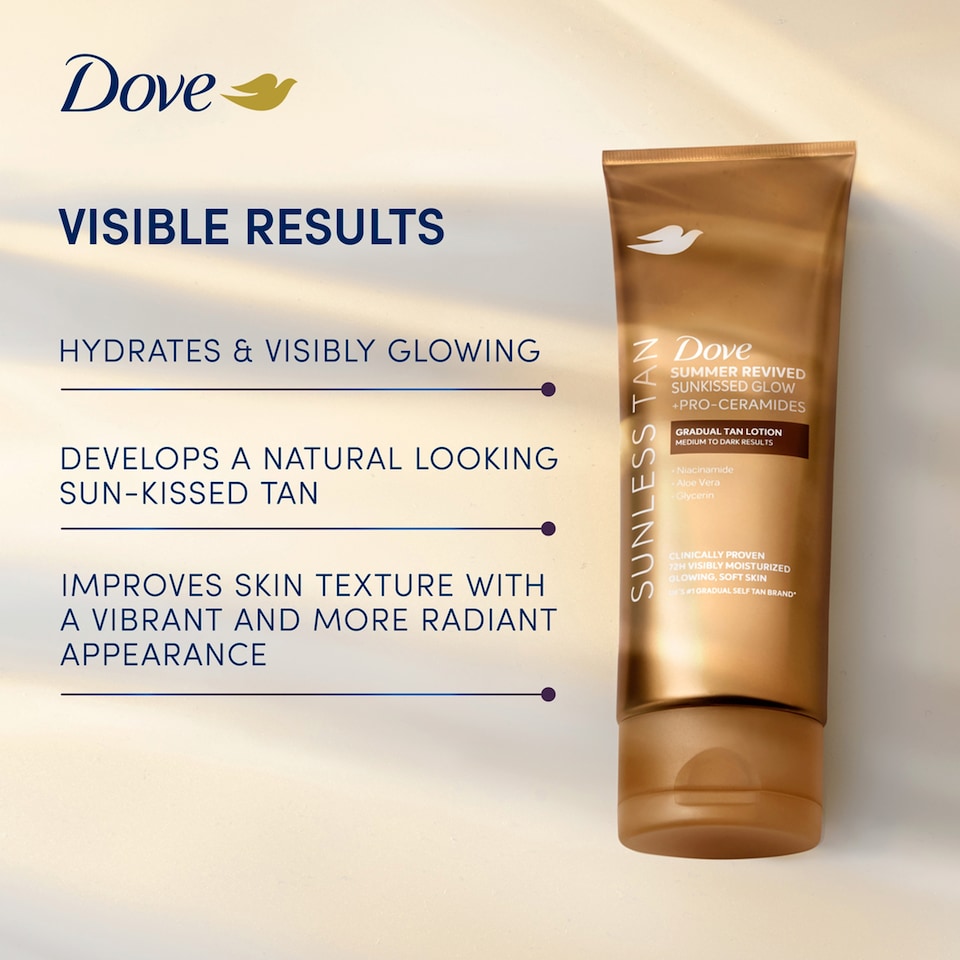 image 1 of Dove Summer Revived Sunless Tan Gradual Tan Lotion Medium To Dark 200ML