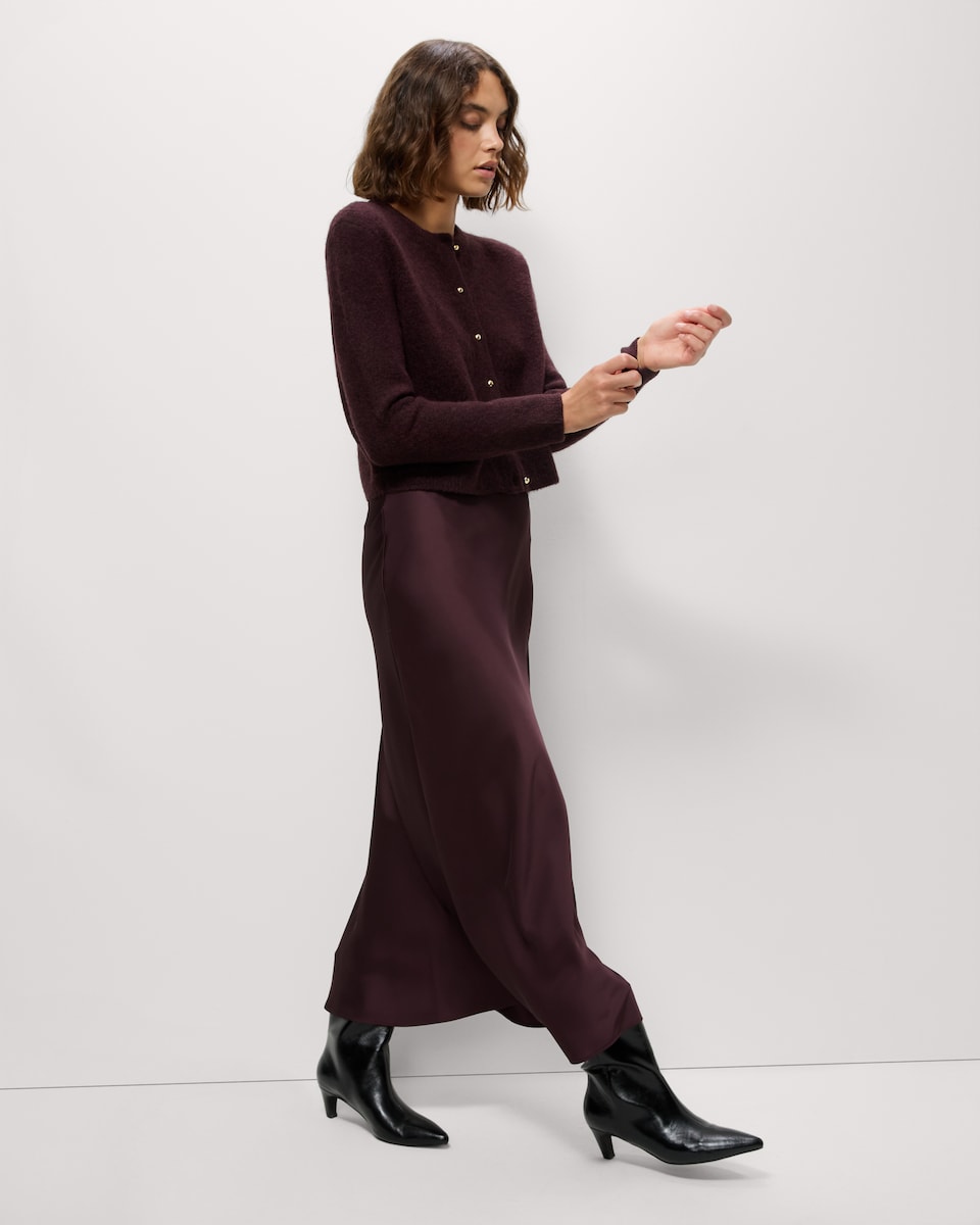 image 1 of F&F Crew Neck Cardigan in Burgundy