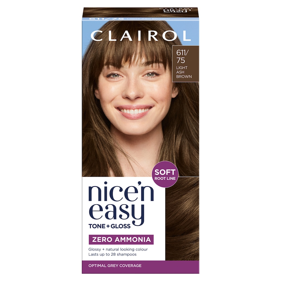 image 1 of CLAIROL NICE'N EASY TONE+GLOSS SEMI PERMANENT HAIR DYE - 611/75 LIGHT ASH BROWN