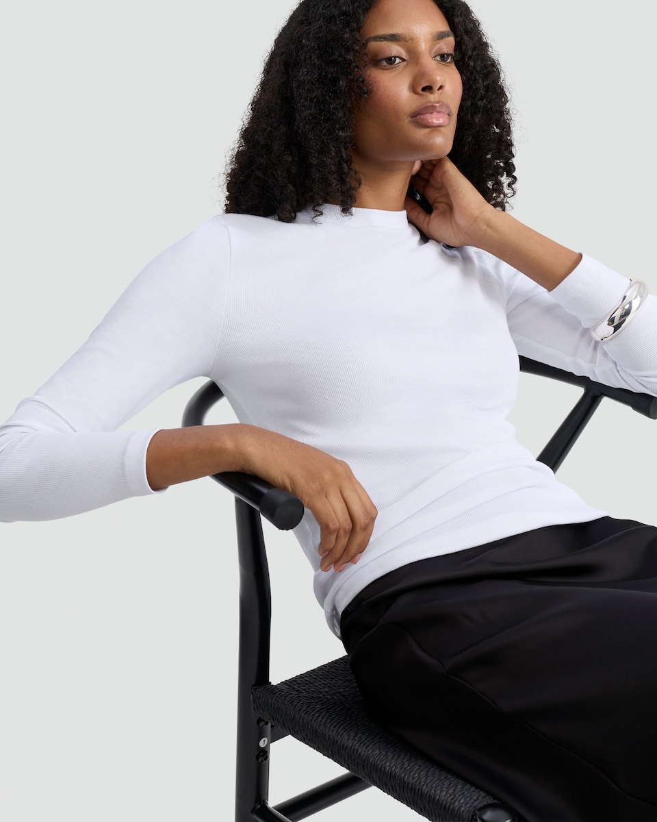 image 1 of F&F Cotton Rich Crew Neck Long Sleeved Top in White