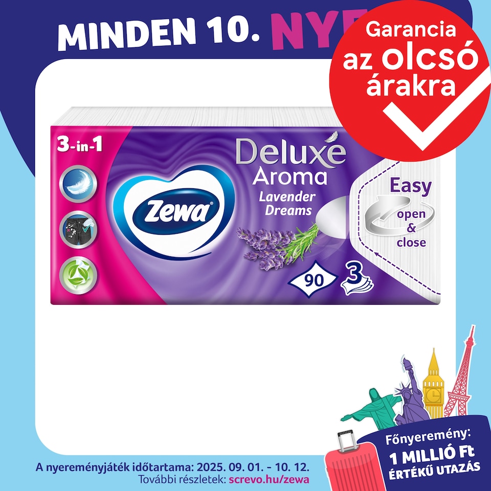 Zewa Deluxe Lavender Dreams illatosított papír zsebkendő 3 rétegű 90 db  1. kép