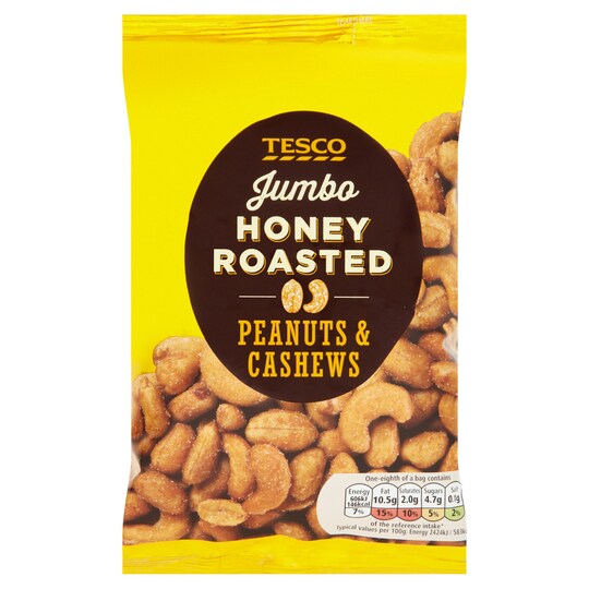 Tesco Honey Roasted Jumbo Cashews And Peanuts 200G Tesco Groceries
