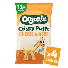 Organix Cheese & Herb Organic Crispy Toddler Puffs Snack Multipack 4x15g