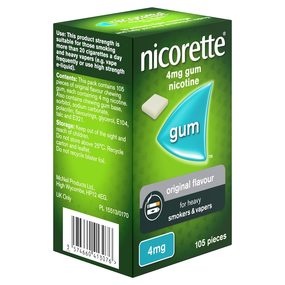 image 1 of Nicorette Stop Smoking Aid 4mg Nicotine Gum - Original 105s