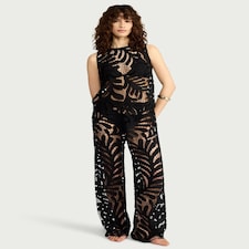 F&F Leaf Lace Wide Leg Beach Trousers in Black