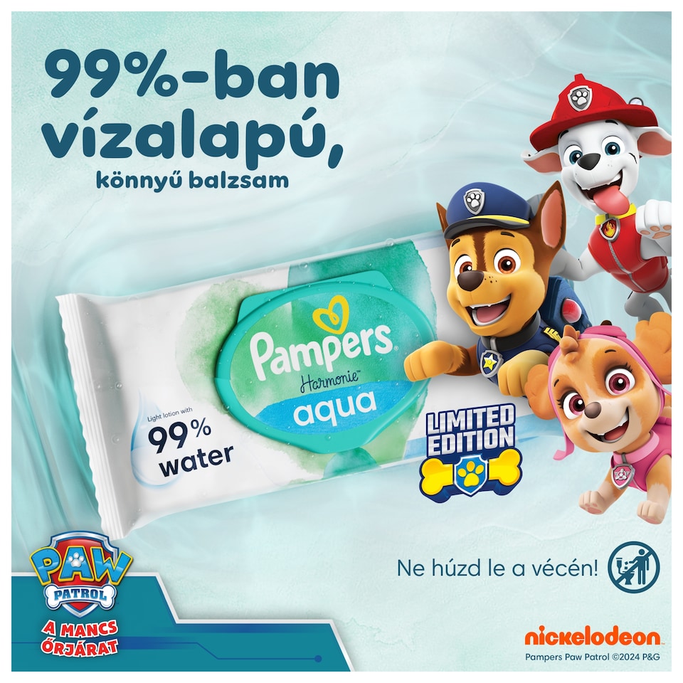 Pampers Harmonie Aqua Nedves Törlőkendő, 9 Csomag = 432 db  1. kép
