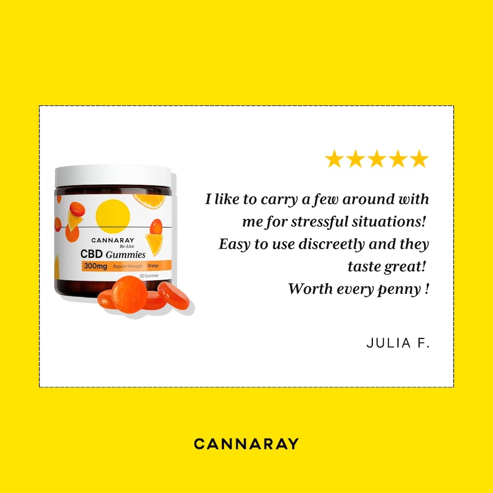 image 1 of Cannaray Re-Live Orange CBD Gummies 300Mg 30s