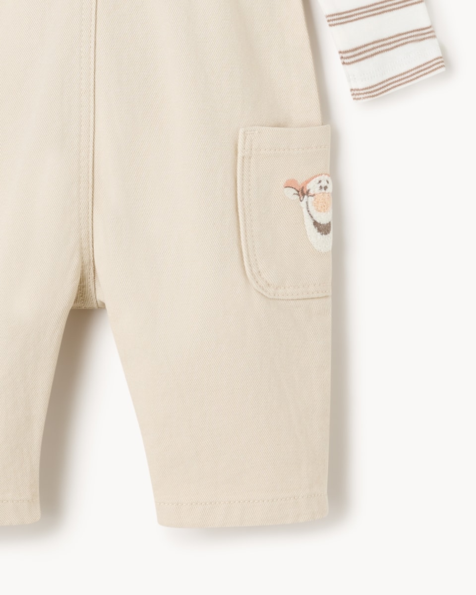 image 1 of Disney Tigger Pure Cotton Dungarees and Bodysuit Set in Stone