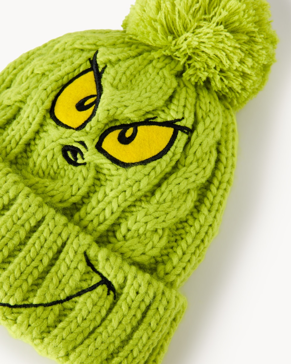 image 1 of The Grinch Cable Knitted Pom Pom Hat in Green